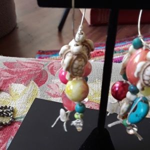 Handmade earrings, turtles and ocean
